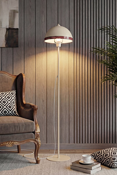 Marrien Luna Rug Tek Ayaklı Krem Modern Metal Lambader | Oturma Odası & Yatak...