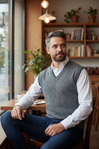 Kamalı Šedé pánské ocelové úplety Intersiye zimní silné úplety Úplety s výstř...