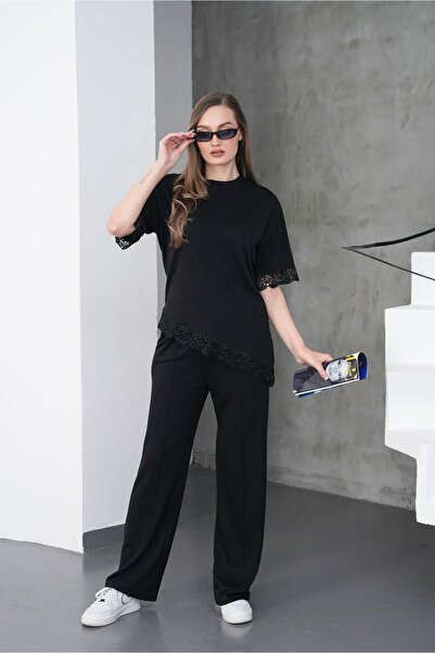 LE CARAMBOLE Γυναικείο Μαύρο Δαντελένιο Σετ με Λεπτομέρειες Πάνω-Κάτω Μέρους ...