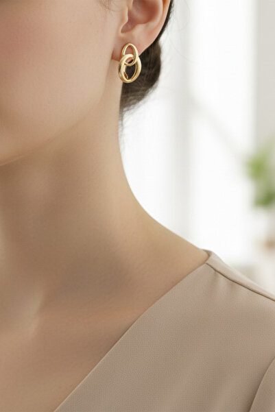 XUPING JEWELRY أقراط على شكل حلقة مزدوجة من مجوهرات ستايل إنساي/شوبينغ