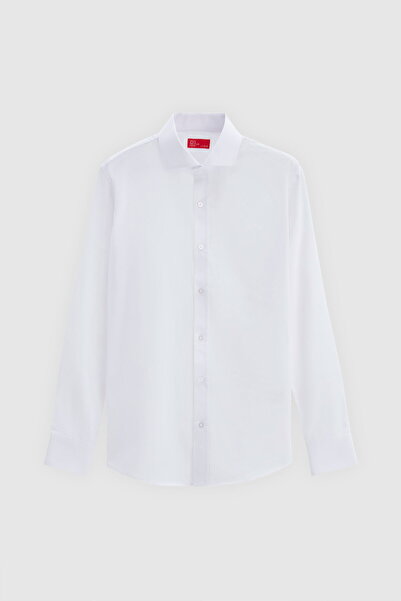 D'S Damat Ds Damat Slim Fit Λευκό Κλασικό Μακρύ μανίκι πουκάμισο που σιδερώνε...