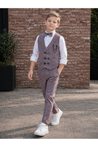 HAYTA Σετ πουκάμισο γιλέκο με παπιγιόν 5 ετών-14 ετών Βενετσιάνικο μπορντό