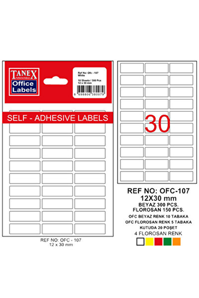 Tanex Office Tag Bag 12X30 mm White Ofc-107
