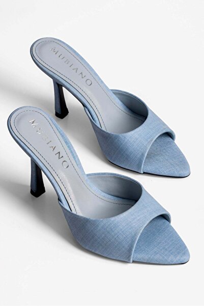 Mubiano Γυναικείες παντόφλες στιλέτο με μυτερή μύτη, ανοιχτό τακούνι, μπλε τζ...