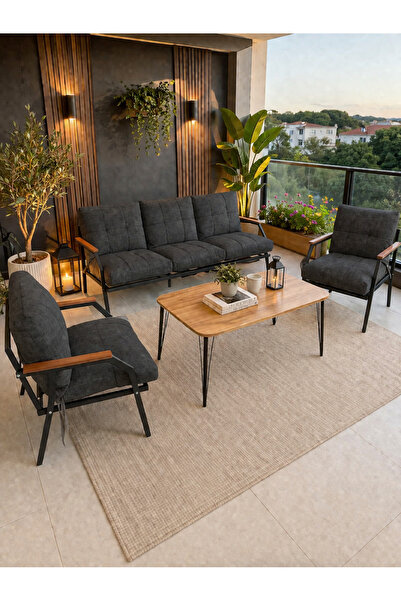 UFUK HOME Linda 311 Masalı Antrasit Fermuarlı Bahçe Balkon Takımı, Cafe, Salo...