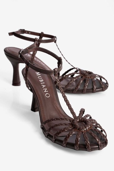 Mubiano Women's Heeled Shoes Hand-Knitted Sandals Camia Brown