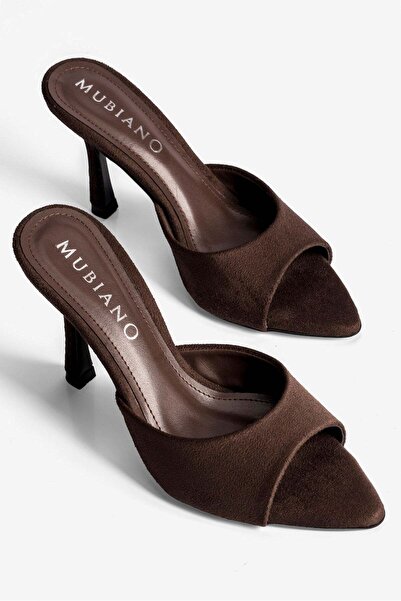 Mubiano Γυναικείες σουέτ παντόφλες στιλέτο με μυτερή μύτη, ανοιχτό τακούνι, μ...