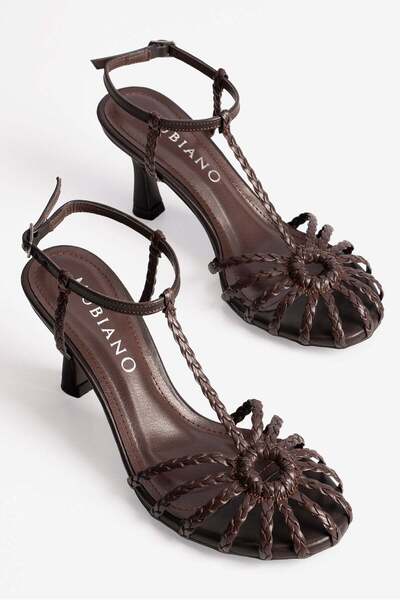 Mubiano Γυναικεία παπούτσια με τακούνι, πλεκτά στο χέρι σανδάλια Camia καφέ