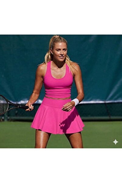 LADY HAZAL Pink High Waist Tennis Skirt - Darkalıp Shorts Skirt - Mini Sports...