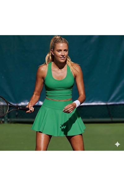 LADY HAZAL High Waist Green Tennis Skirt - Darkalip Double Layer Sports Shorts