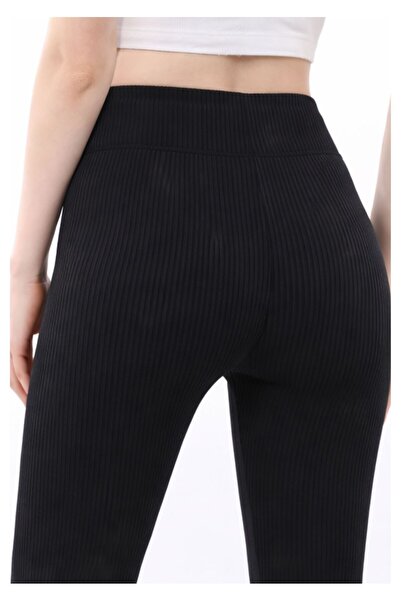 WAYS Kadın Siyah Yüksek Bel Fitilli Toparlayıcı Spor Tayt