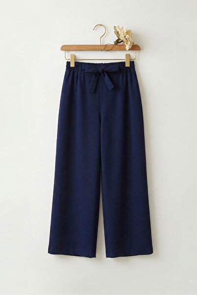 MODAQU Belted Wide Leg Trousers - Navy Blue