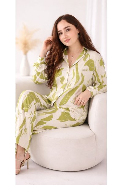 LINELLE Ladies Co-ord Pant Set- Printed Shirt and Pant with Long Sleeves.