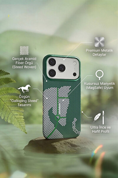 BLUEO iPhone 17 Pro Max Uyumlu Steed Woven Magsafe Uyumlu Aramid Fiber Premiu...