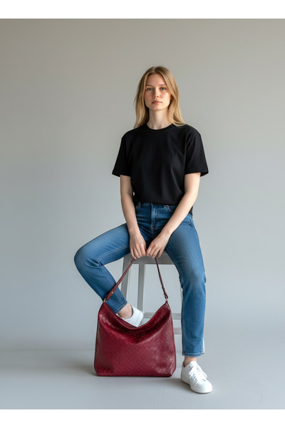 HFKY Γυναικεία τσάντα casual μπορντό. Casual τσάντα ώμου