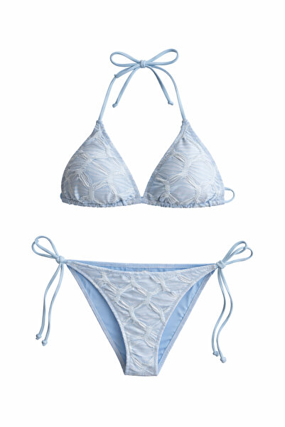 AQUELLA Self-Textured Baby Blue Triangle Bikini Set