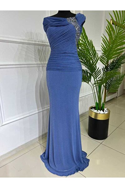 masalabiyem 8546 K260 İNDİGO OMUZ TAŞLI SİMLİ ABİYE