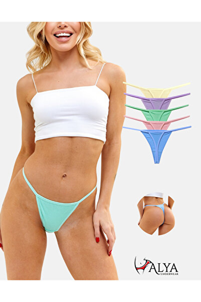 ALYA UNDERWEAR Women's String Thong Panties - Pack of 5 (YELLOW, PURPLE, MINT...