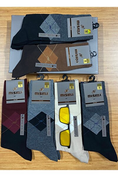 Mısırlı Erkek Organik Bambu Ekose DesenÇorap 12 adet Paket