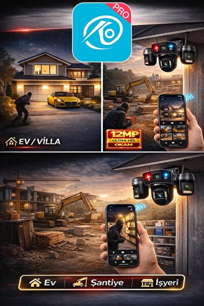 O-KAM OK203W Wifi 12MP 4 Lens Sirenli Gece Görüş Sesli Lens Akıllı Güvenlik Kamerası