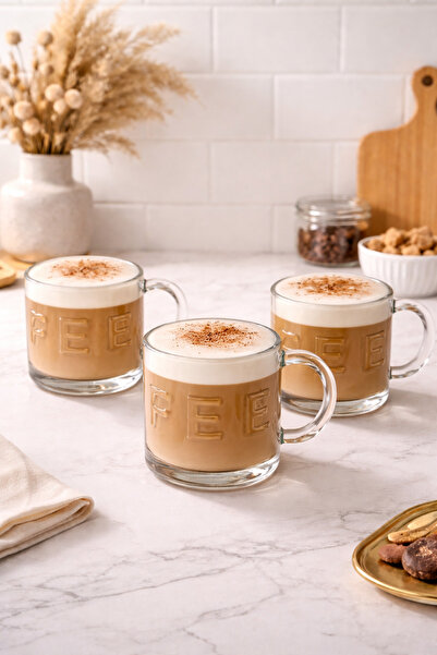 YzHome 3-Piece Glass Coffee Cup with Glass Handle 320ml