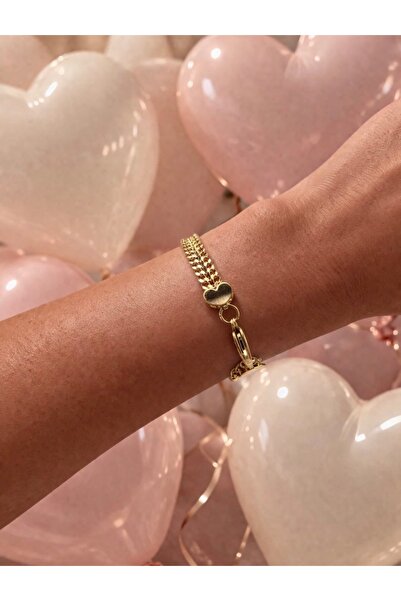 Mope Accessories Heart Detailed Steel Mesh Bracelet