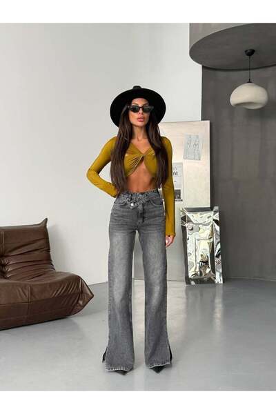 HerTon Γυναικείο τζιν παντελόνι με ψηλή μέση και φαρδιά μπατζάκια – 100% βαμβ...