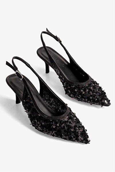 Mubiano Γυναικεία βραδινά παπούτσια με τακούνι στιλέτο με παγιέτες Luxa Μαύρο