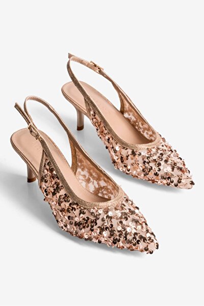 Mubiano Γυναικεία βραδινά παπούτσια με τακούνι στιλέτο με παγιέτες Luxa Bronze