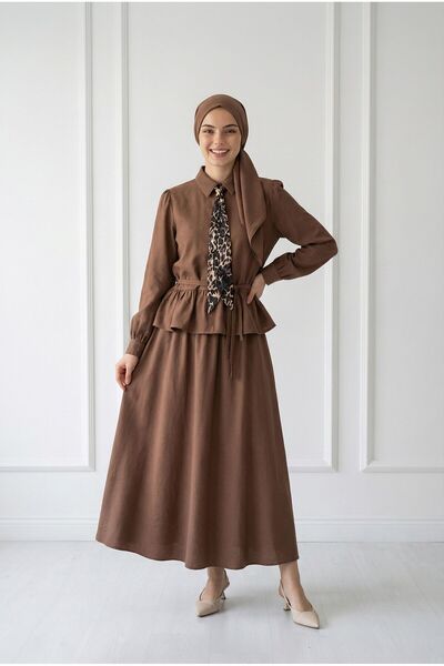 BENAHOLL Σετ Payman με Φουλάρι Λεοπάρ και Φούστα με Έξι Βολάν-NA3439 Ταν