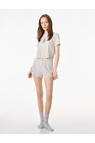 Koton Σετ πιτζάμες με κοντό μανίκι, λαιμόκοψη ποδηλάτου και λεπτομέρεια αρκου...