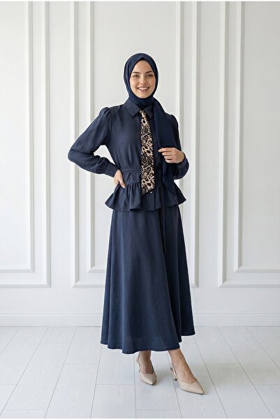 BENAHOLL Σετ Payman με Φουλάρι Λεοπάρ και Φούστα με Έξι Βολάν-NA3439 Ανθρακί