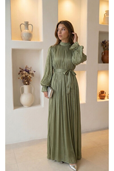 bellura Kolu Lastikli Gül Broşlu Kemerli Şifon Abiye