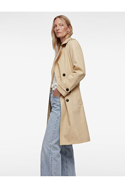 Koton Cotton Long Sleeve Buttoned Double Breasted Belted Oversize Gabardine T...