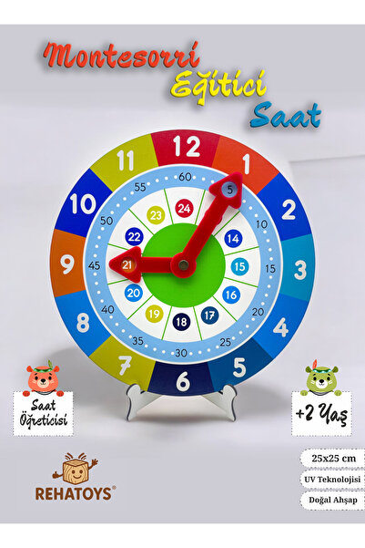 afili toys Reha Toys Montesorri Ahşap Eğitici Saat