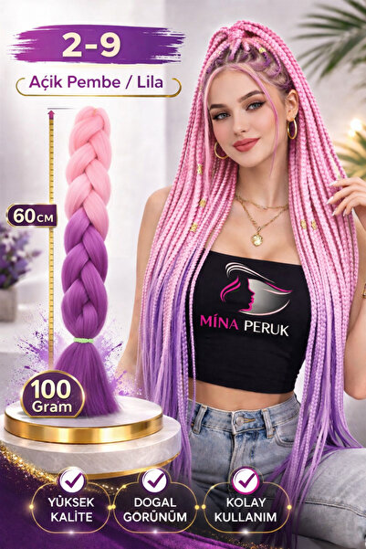 Mina Peruk Afrika Örgülük Sentetik Ombreli Saç 100 Gr. - Açık Pembe / Lila