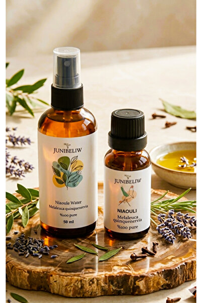 junibeliw 2li Set Saf Niaouli Suyu 50ml Ve Saf Niaouli Yağı 10ml Cam Şişe Kum...