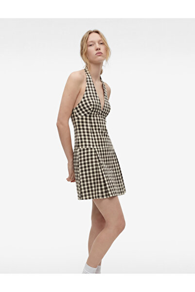 Koton Αμάνικο φόρεμα Με πιέτες Mini Καρό li λαιμόκοψη halter