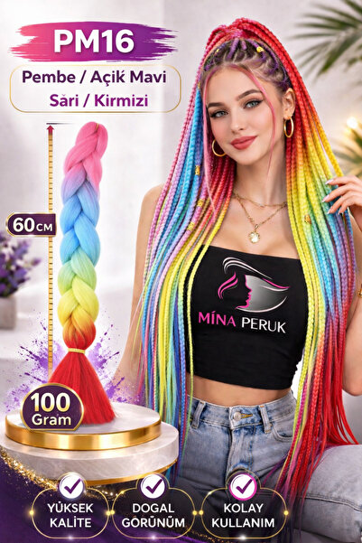 Mina Peruk Afrika Örgülük Ombreli Sentetik Saç 100 Gr. - Pembe / Açık Mavi / ...