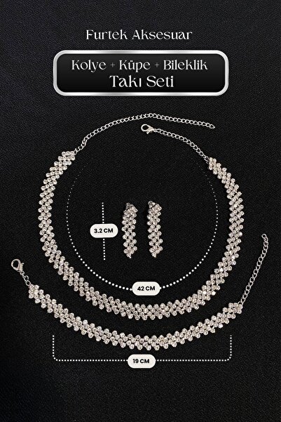 Women's Attraverso Cross 3-Piece Necklace + Earring + Bracelet Silver Plated Jewelry Set with Crystal Zircon Gemstone