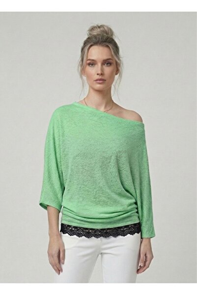 Neden Tekstil Ασύμμετρη μαύρη μπλούζα με έναν ώμο και λεπτομέρεια από δαντέλα