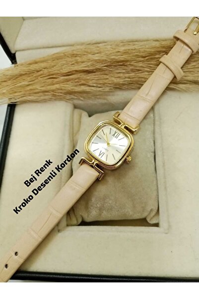 Genel Markalar Vintage Model - Bej Renk Kordon - Gold Renk MİNİMAL Dikdörtgen...