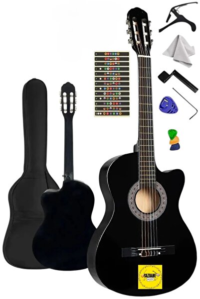 Genel Markalar 4/4 Kesik Kasa Sap Ayarlı Siyah Klasik Gitar Seti Full Set