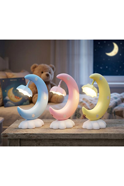 Fairy Tale in Yellow Moon - led Night Light with USB Rechargeable, Children's Room Table Lamp with Moon Design