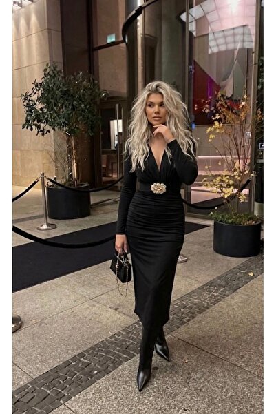 Gülmude Rochie neagră, elegantă, cu mâneci lungi, căptușită, cu închidere cu ...