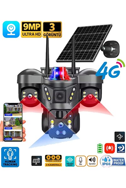 Ventus V380 Pro ON-SG4366 9MP Üç Kameralı UltraHD 4G Güneş Enerjili Akıllı Gü...