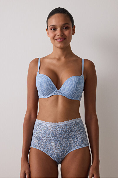 Penti Light Blue Lol up Zebra Patterned Lace Underwire Push up Bra