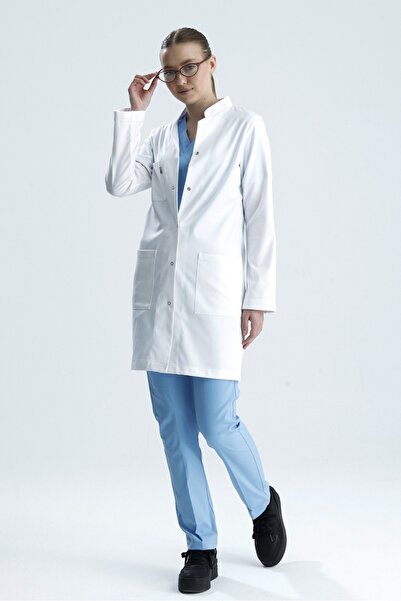 uçak iş giyim Λευκό Lycra μακρύ παλτό με γιακά γιατρού για γυναίκες γιατρούς,...