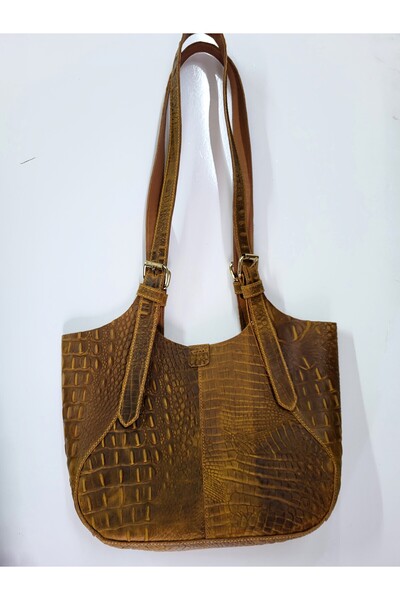 aysefe Χειροποίητη γυναικεία τσάντα ώμου από γνήσιο δέρμα με σχέδιο κροκόδειλ...