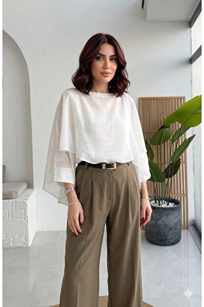 My Blog Λευκή Μπλούζα με Ιπτάμενο Μανδύα - 5026